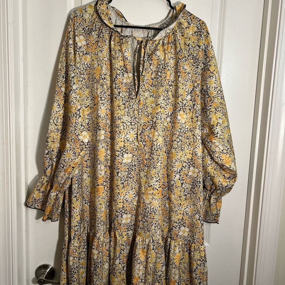 Yellow and Black Ruffled Tie front lounge dress for beach or pool cover-up
